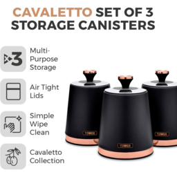 Tower Cavaletto Black and Rose Gold Canisters and Bread Bin 3 Pack - thumbnail 2