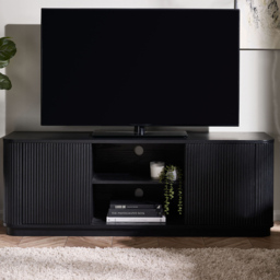 Julian Bowen Louis 2 Door 2 Shelf Black Fluted TV Unit - thumbnail 1