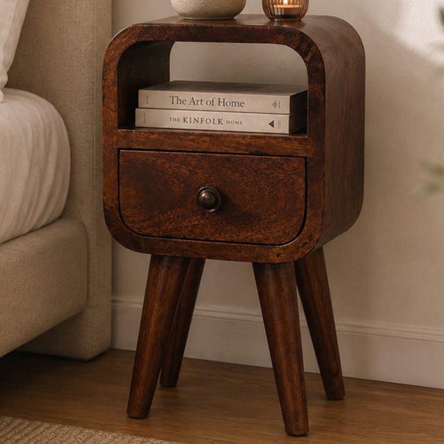 Artisan Furniture Chestnut Single Drawer Single Shelf Solid Wood Extra Mini Curved Bedside Table - image 1