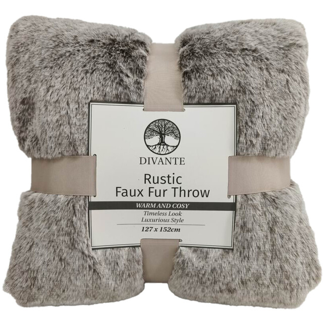 Rustic Faux Fur Throw Grey - Grey - image 1