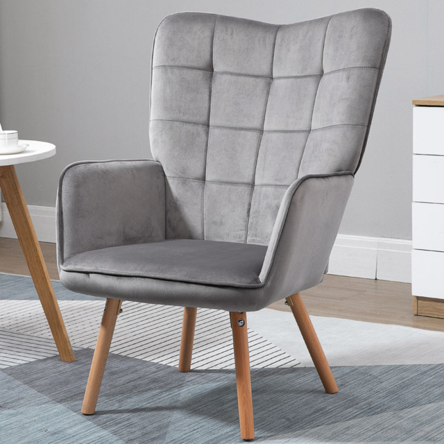 Portland Grey Tufted Wingback Armchair - image 1