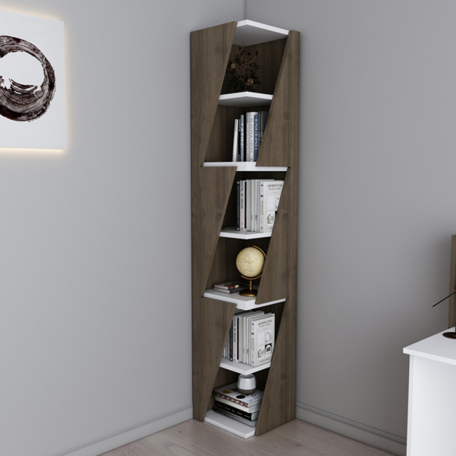 Decorotika Arrow Walnut White 6 Tier Corner Bookshelf - image 1
