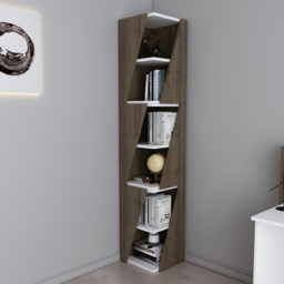 Decorotika Arrow Walnut White 6 Tier Corner Bookshelf