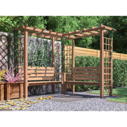 Dunster House Gerlinde 4 Seater Brown Roof Corner Pergola Arch Bench with Pergola Trellis and Mini Table 8 x 8ft - thumbnail 3