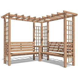 Dunster House Gerlinde 4 Seater Brown Roof Corner Pergola Arch Bench with Pergola Trellis and Mini Table 8 x 8ft - thumbnail 2
