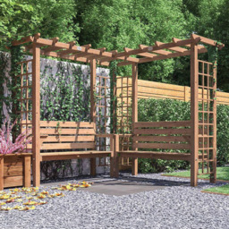 Dunster House Gerlinde 4 Seater Brown Roof Corner Pergola Arch Bench with Pergola Trellis and Mini Table 8 x 8ft - thumbnail 1