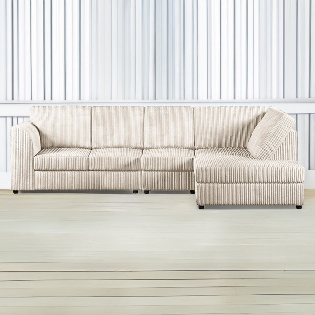 Luxor 5 Seater Cream Jumbo Cord Right Hand L Shaped Corner Sofa with Full Back - image 1