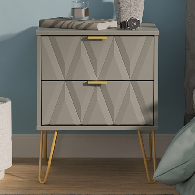 Crowndale Diamond 2 Drawer Dusk Grey Compact Bedside Cabinet Ready Assembled - image 1
