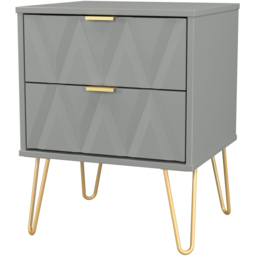 Crowndale Diamond 2 Drawer Dusk Grey Compact Bedside Cabinet Ready Assembled - thumbnail 2