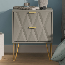 Crowndale Diamond 2 Drawer Dusk Grey Compact Bedside Cabinet Ready Assembled - thumbnail 1