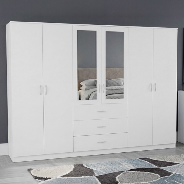 Vida Designs Riano White 6 Door 3 Drawer Mirrored Wardrobe - image 1