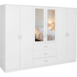 Vida Designs Riano White 6 Door 3 Drawer Mirrored Wardrobe - thumbnail 2