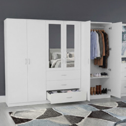 Vida Designs Riano White 6 Door 3 Drawer Mirrored Wardrobe - thumbnail 4