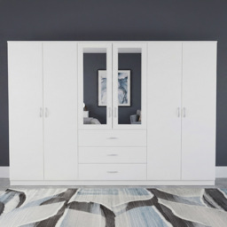 Vida Designs Riano White 6 Door 3 Drawer Mirrored Wardrobe - thumbnail 3