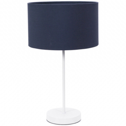 ValueLights Charlie White Table Lamp with Navy Drum Shade and Bulb