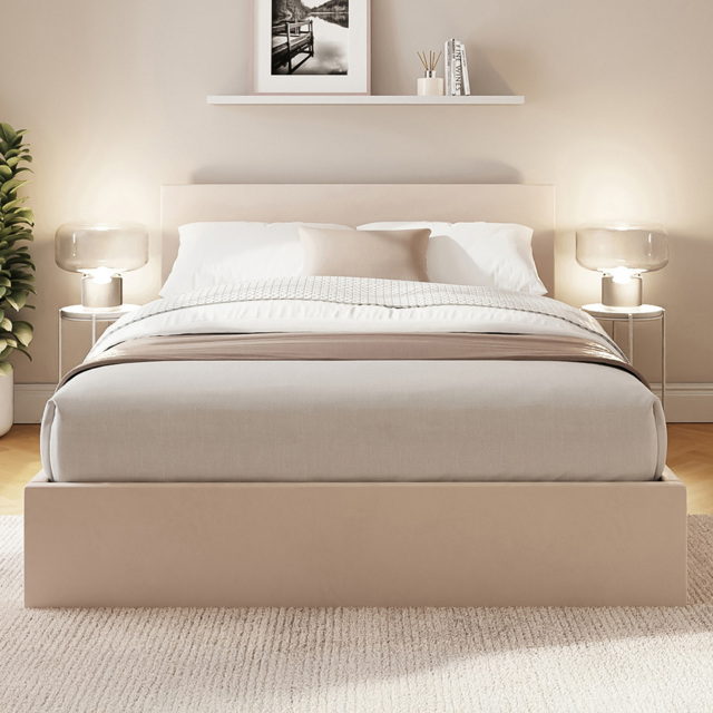 GFW Natural Double Velvet End Lift Ottoman Bed with Memory Pocket Spring Mattress - image 1