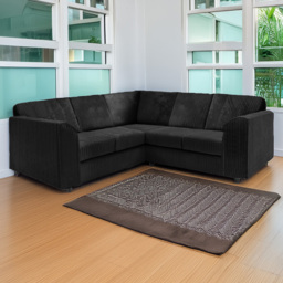 Luxor 5 Seater Black Jumbo Cord L Shaped Corner Sofa with Full Back - thumbnail 1