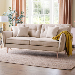 Opry Faro 3 Seater Button Back Beige Sofa - thumbnail 1