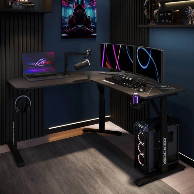 X Rocker Cougar Black Height Adjustable Corner Gaming Desk with Mousepad - image 1