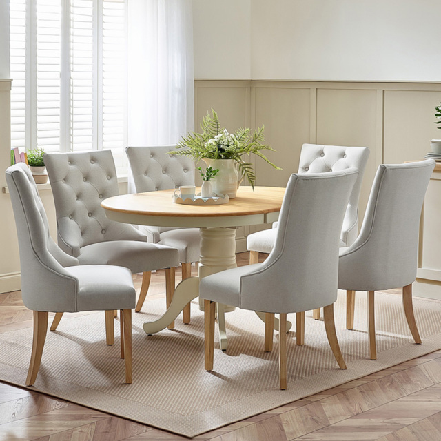 Furniturebox Fowey Kennsington 6 Seater Cream Wooden Dining Set - image 1