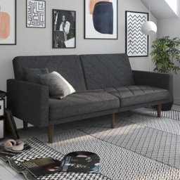 Dorel Paxson Grey Linen 3 Seater Sofa Bed with Wooden Feet