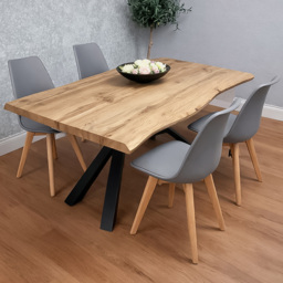 Portland Grey Faux Leather Plastic Wooden 4 Seater Dining Set