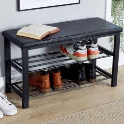 Home Source Sleaford Black Metal PU Shoe Bench