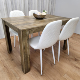 Kosy Koala 4 Seater Faux Leather Gem Pattern Dining Set Rustic Effect and White