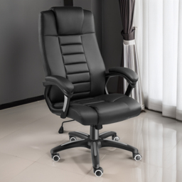 tectake Black Ergonomic Office Chair with Armrest - thumbnail 1