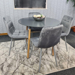Portland Rocco 4 Seater Round Velvet Dining Set Grey - thumbnail 1