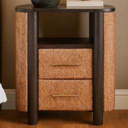 Artisan Furniture Havana Brown 2 Drawer Single Shelf Solid Wood Rattan Curve Edge Nightstand