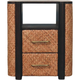 Artisan Furniture Havana Brown 2 Drawer Single Shelf Solid Wood Rattan Curve Edge Nightstand - thumbnail 2