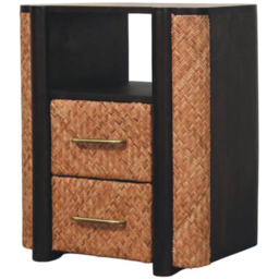 Artisan Furniture Havana Brown 2 Drawer Single Shelf Solid Wood Rattan Curve Edge Nightstand - thumbnail 4