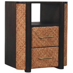 Artisan Furniture Havana Brown 2 Drawer Single Shelf Solid Wood Rattan Curve Edge Nightstand - thumbnail 3