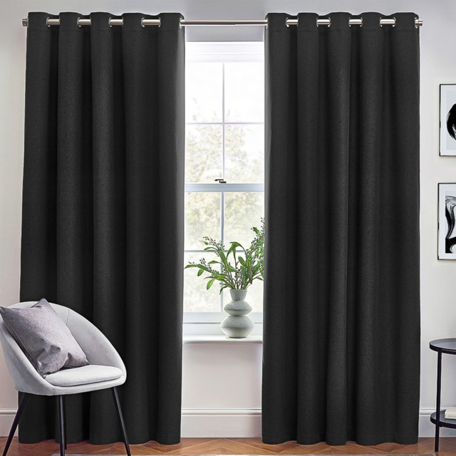 furn. Dawn Black Textured Blackout Eyelet Curtains 168 x 229cm - image 1