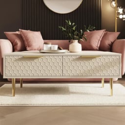 GFW Azariah Ivory 2 Drawer Geometric Honeycomb Pattern Coffee Table