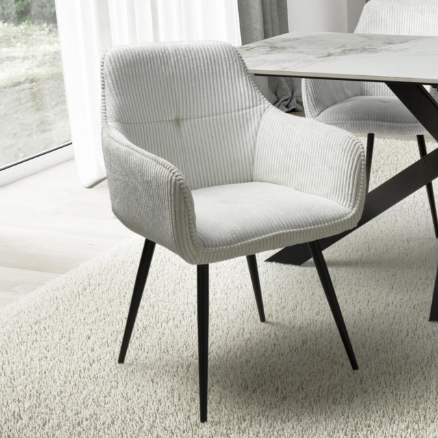 Denver Set of 2 Corduroy White Dining Chairs - image 1