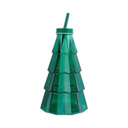 Xmas Tree Glass With Straw Green