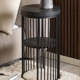 Florence Strington Matt Black Single Shelf Round Bedside Table - thumbnail 1