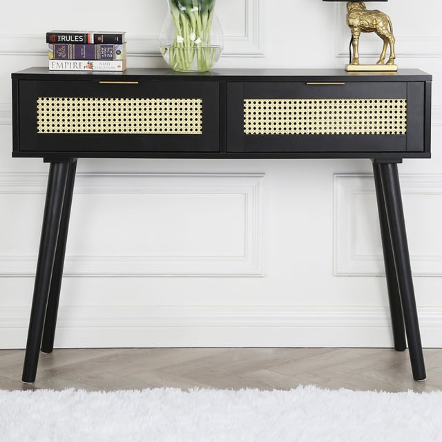Craven 2 Drawer Black Console Table with Cane Front - image 1