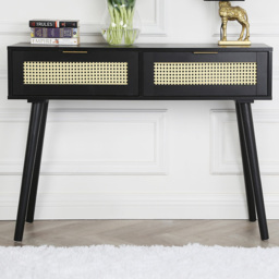 Craven 2 Drawer Black Console Table with Cane Front