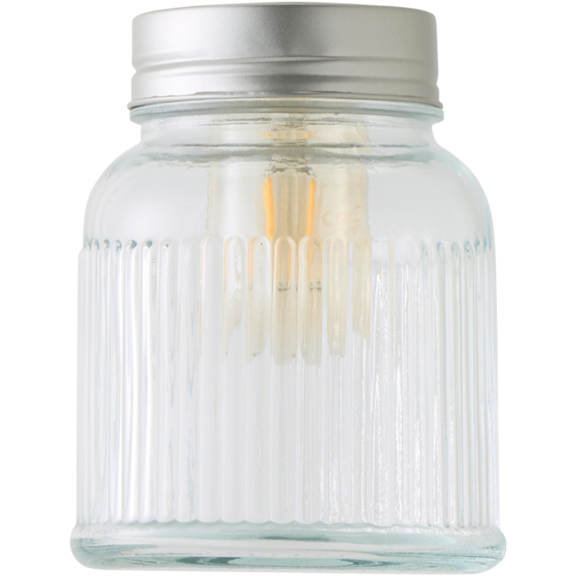 ValueLights Brushed Chrome Ribbed Pattern Glass Jar Pendant Shade - image 1