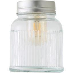 ValueLights Brushed Chrome Ribbed Pattern Glass Jar Pendant Shade
