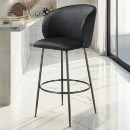 tectake Luana Set of 4 Black Velvet Look Padded Bar Stools