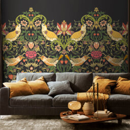 Origin Murals Birds Fruit and Foliage Black Wall Mural