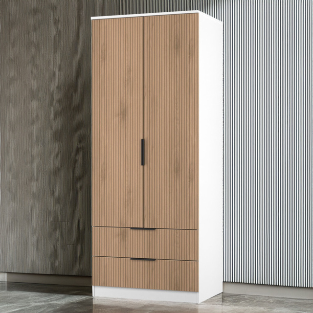 Crowndale Java Slatt Effect and White 2 Door 2 Drawer Wardrobe - image 1