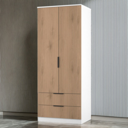 Crowndale Java Slatt Effect and White 2 Door 2 Drawer Wardrobe - thumbnail 1