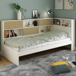 Noomi Jorgi White and Oak Single Corner Bed Frame with Storage - thumbnail 1