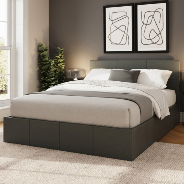 GFW Double Grey Faux Leather Side Lift Ottoman Bed with Bonnell Mattress - image 1