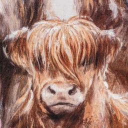 Hand Painted Highland Cow Family Canvas - Multicolour - thumbnail 1